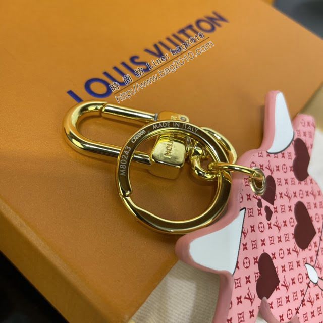 LOUIS VUITTON專櫃新款包包 路易威登LV Rodeo粉色包飾 LV牛公仔鑰匙扣 M80243  ydh4051